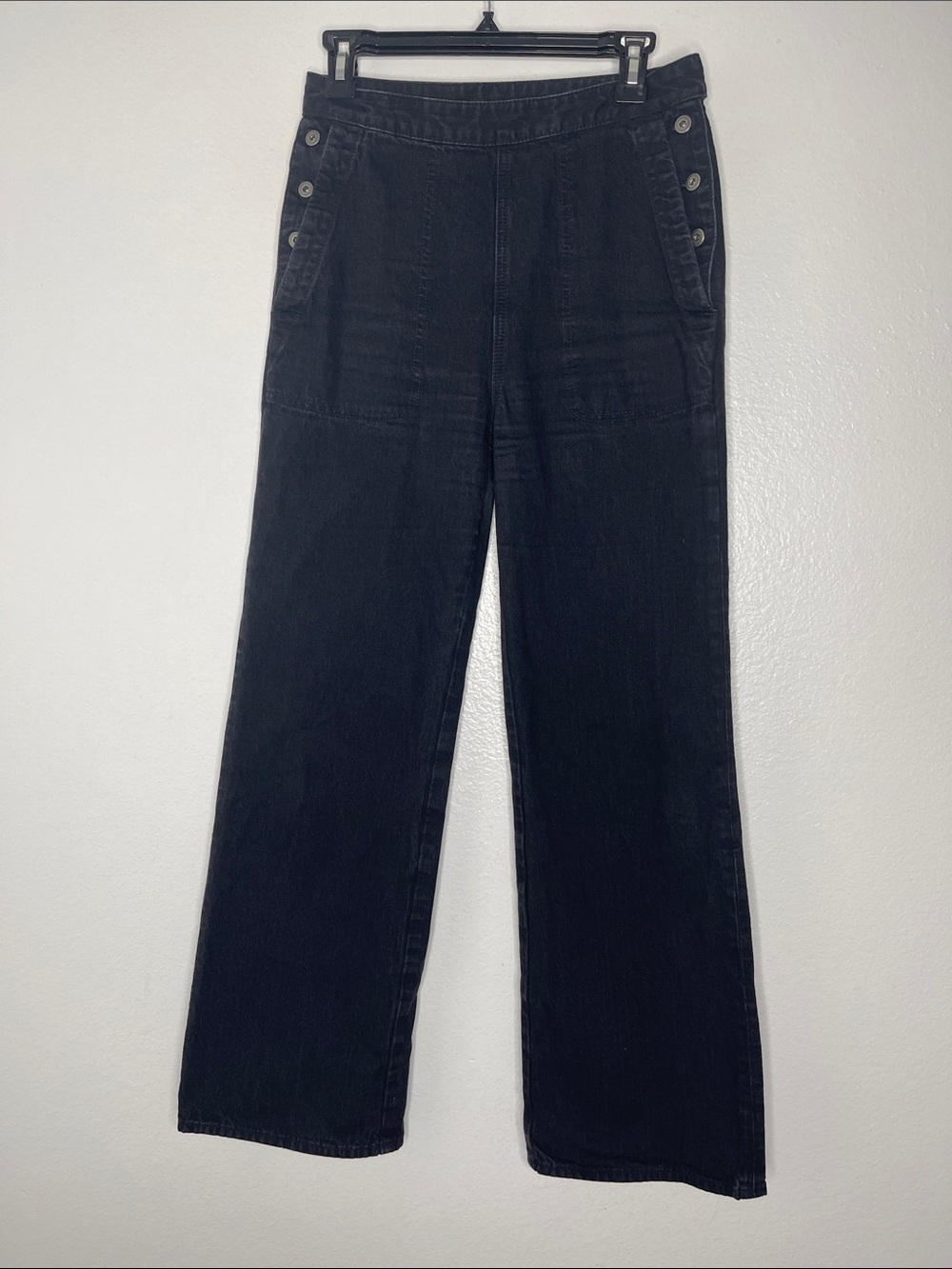 James Perse Women Wide Leg‎ Jeans Side Button Slash Pockets Black Pants Size 27